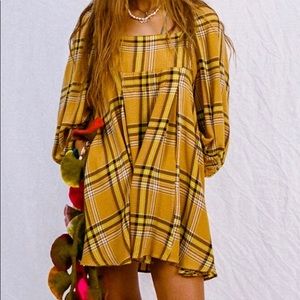 PLAID SMOCKED EMPIRE WAIST MINI DRESS